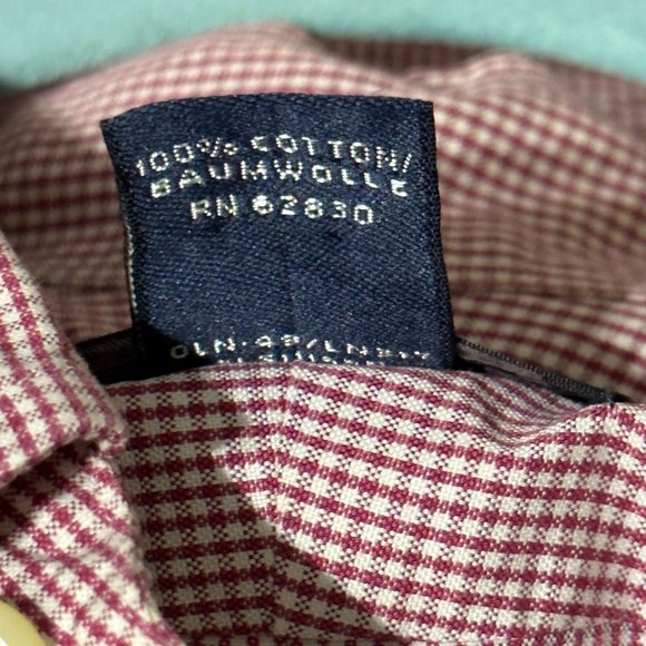 Lands’ End Men’s Size 16-34 red check  button down cotton shirt - Picture 5 of 6